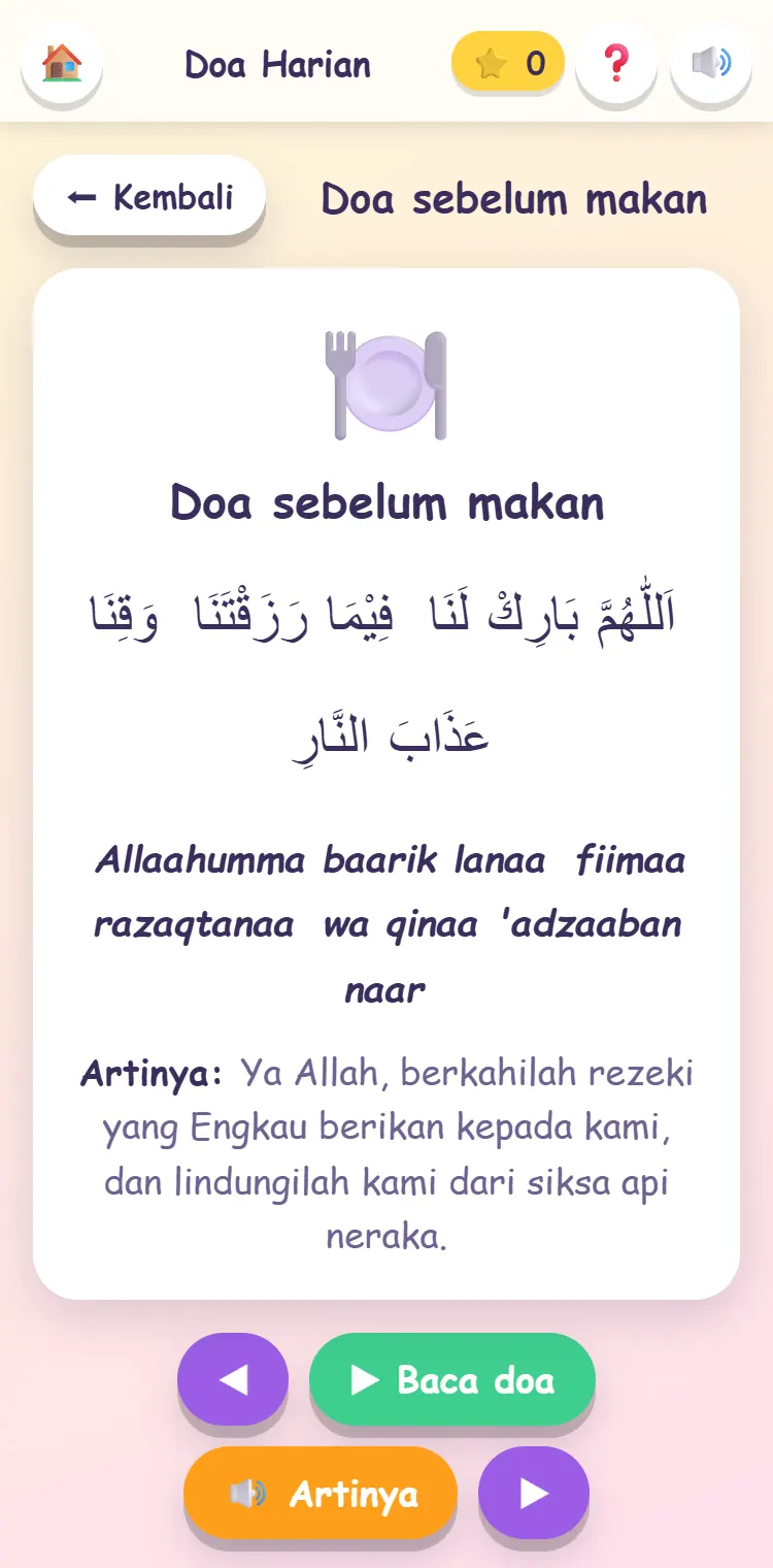 Game Doa Harian: doa sebelum makan dengan tulisan Arab, latin, dan artinya