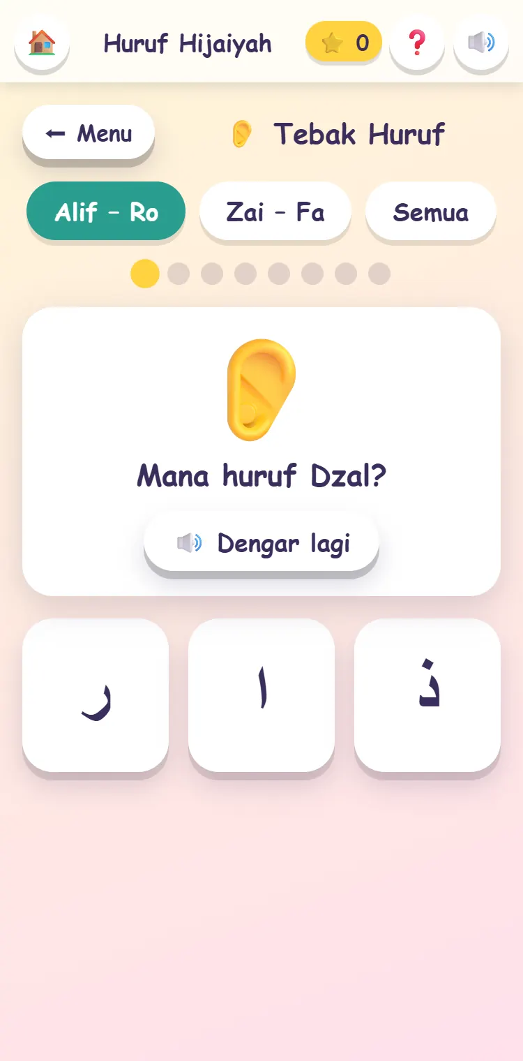 Tampilan game Huruf Hijaiyah