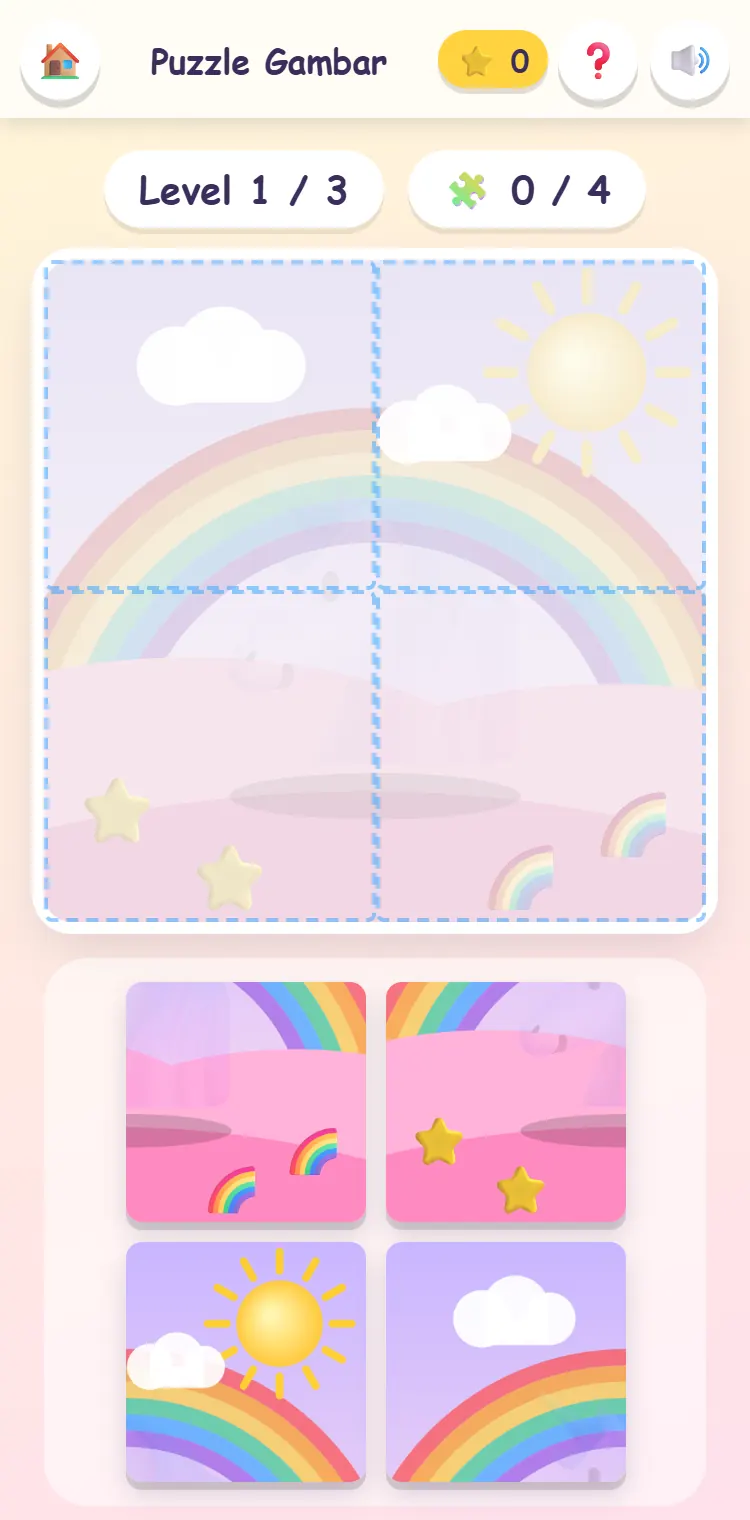 Game Puzzle Gambar: menyusun potongan gambar pelangi