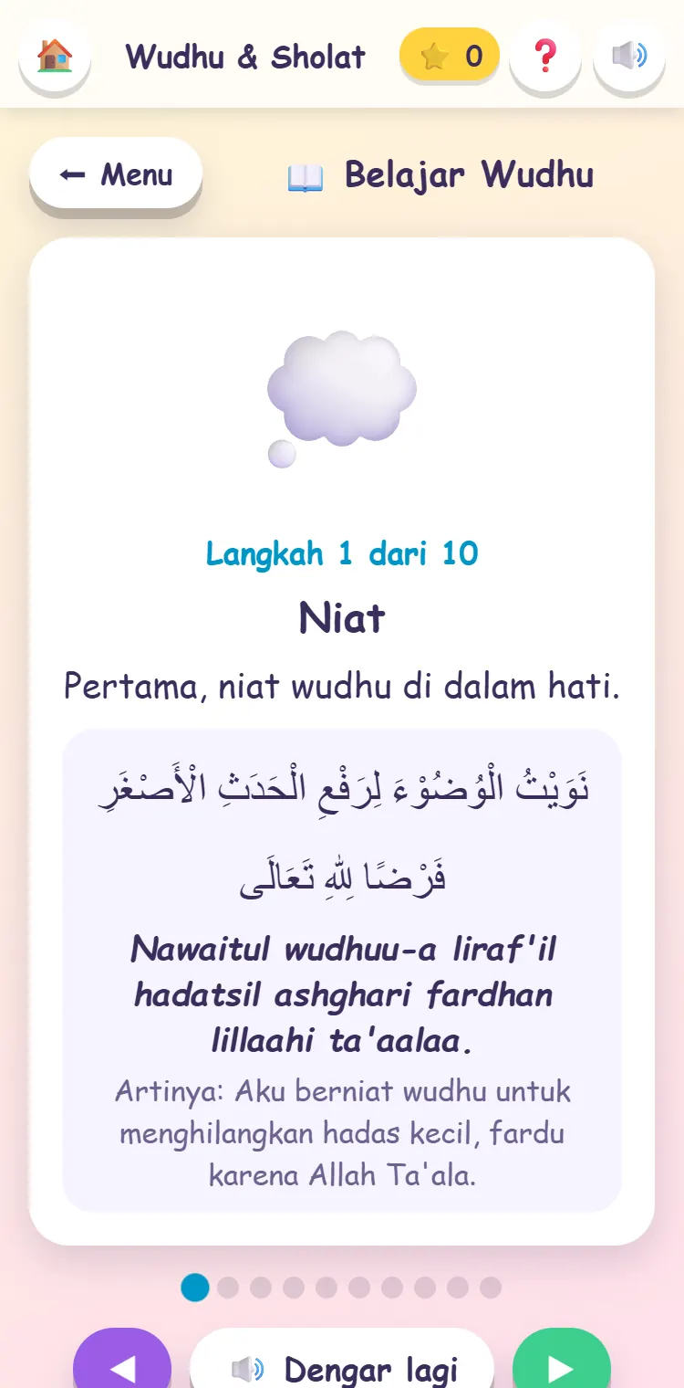 Game Wudhu dan Sholat: langkah wudhu satu per satu